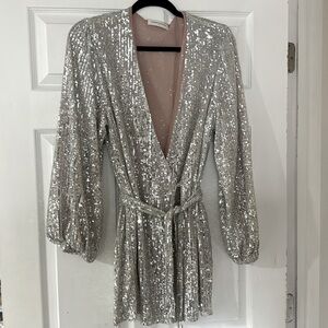 Goodnight Macaroon Silver Sequin Wrap Gown